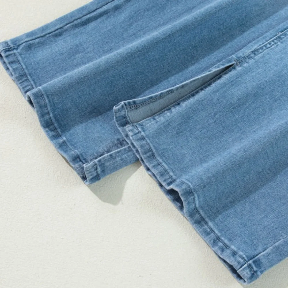 Light Blue High Rise Shift Slit Straight Leg Jeans - Picture 13 of 14